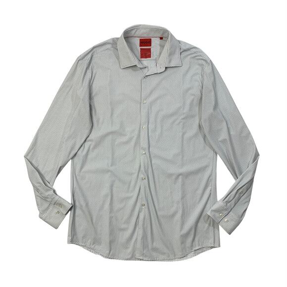 Hugo Boss Shirts Mens 17 White Navy SLIM Fit Performance Lightweight Stretch - Picture 1 of 12